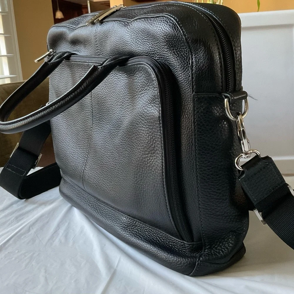 BOSCA  Black Pebbled Leather Slim Briefcase Laptop Bag
